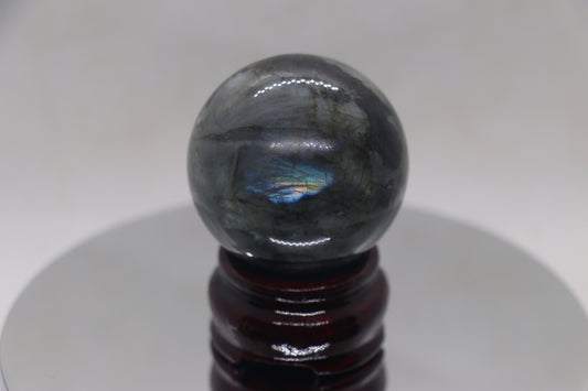 35 - 45mm labradorite Gemstone Sphere & Circular Wooden Stand