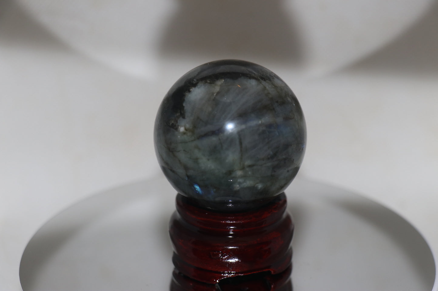 35 - 45mm labradorite Gemstone Sphere & Circular Wooden Stand