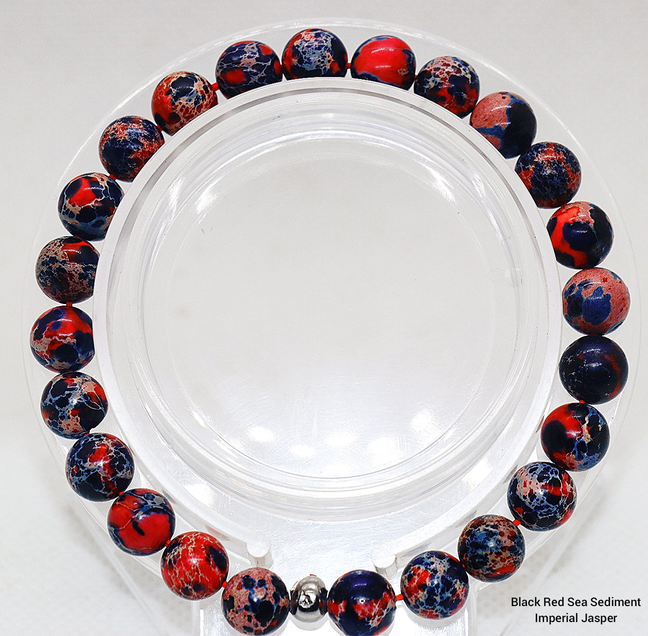 Pulsera de piedra preciosa de jaspe imperial con sedimentos del mar rojo y negro