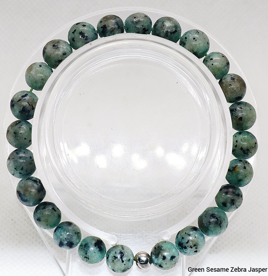 Pulsera de piedras preciosas de jaspe cebra y sésamo verde