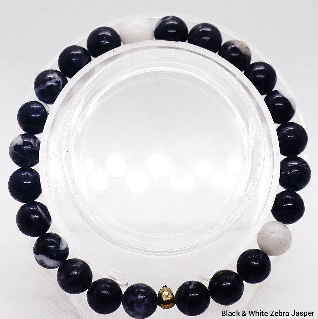 Pulsera de piedras preciosas de jaspe cebra en blanco y negro