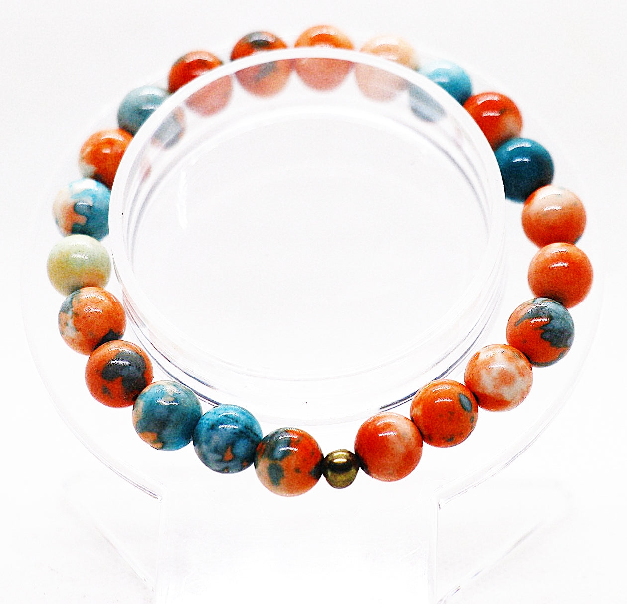 Pulsera de piedras preciosas de jade oceánico azul y naranja