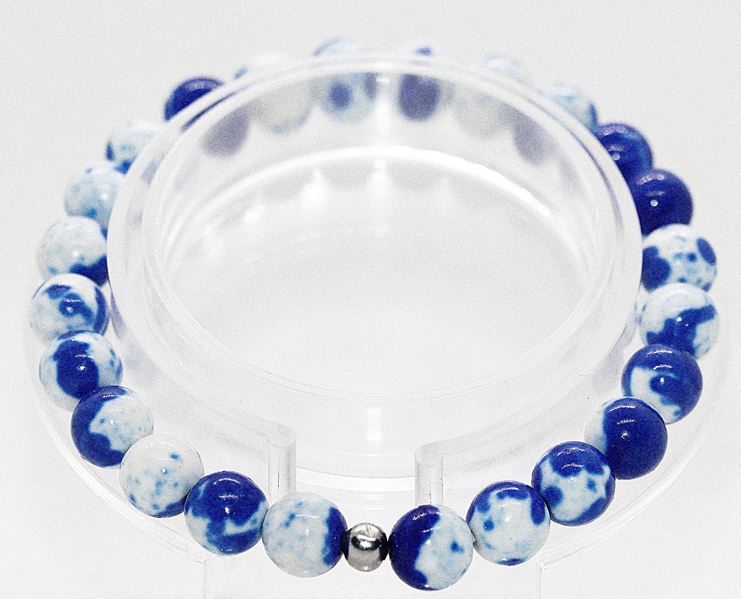 Pulsera de piedras preciosas de jade con flor de lluvia azul