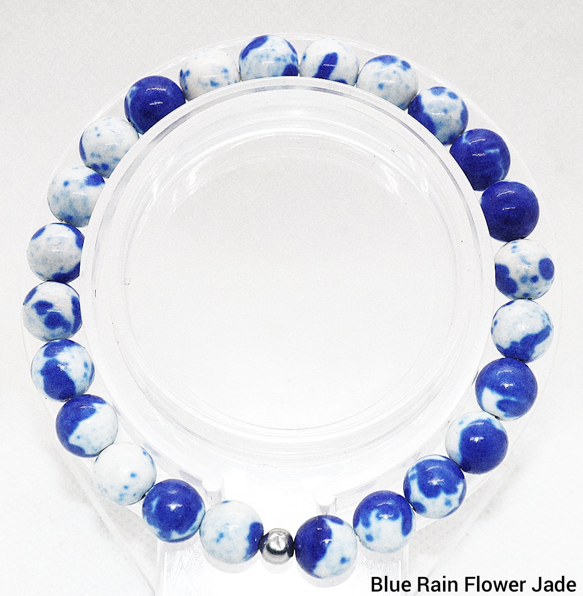 Pulsera de piedras preciosas de jade con flor de lluvia azul