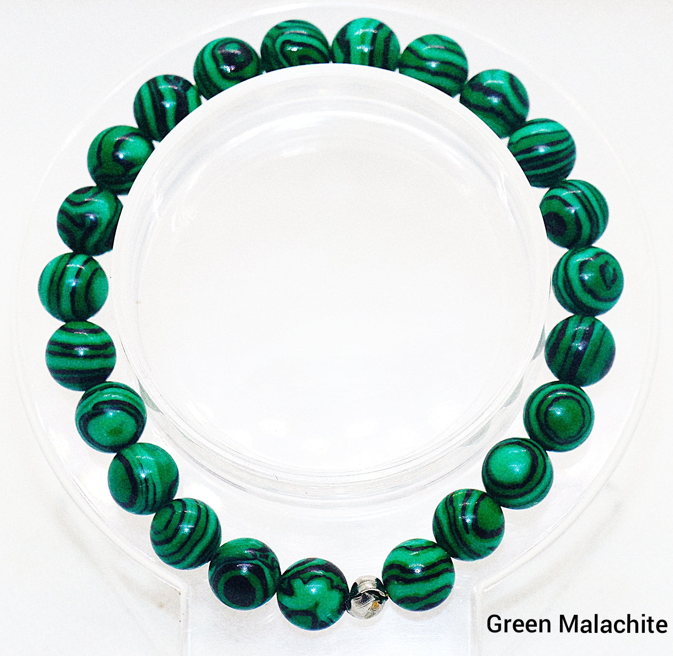 Pulsera de piedras preciosas de malaquita verde