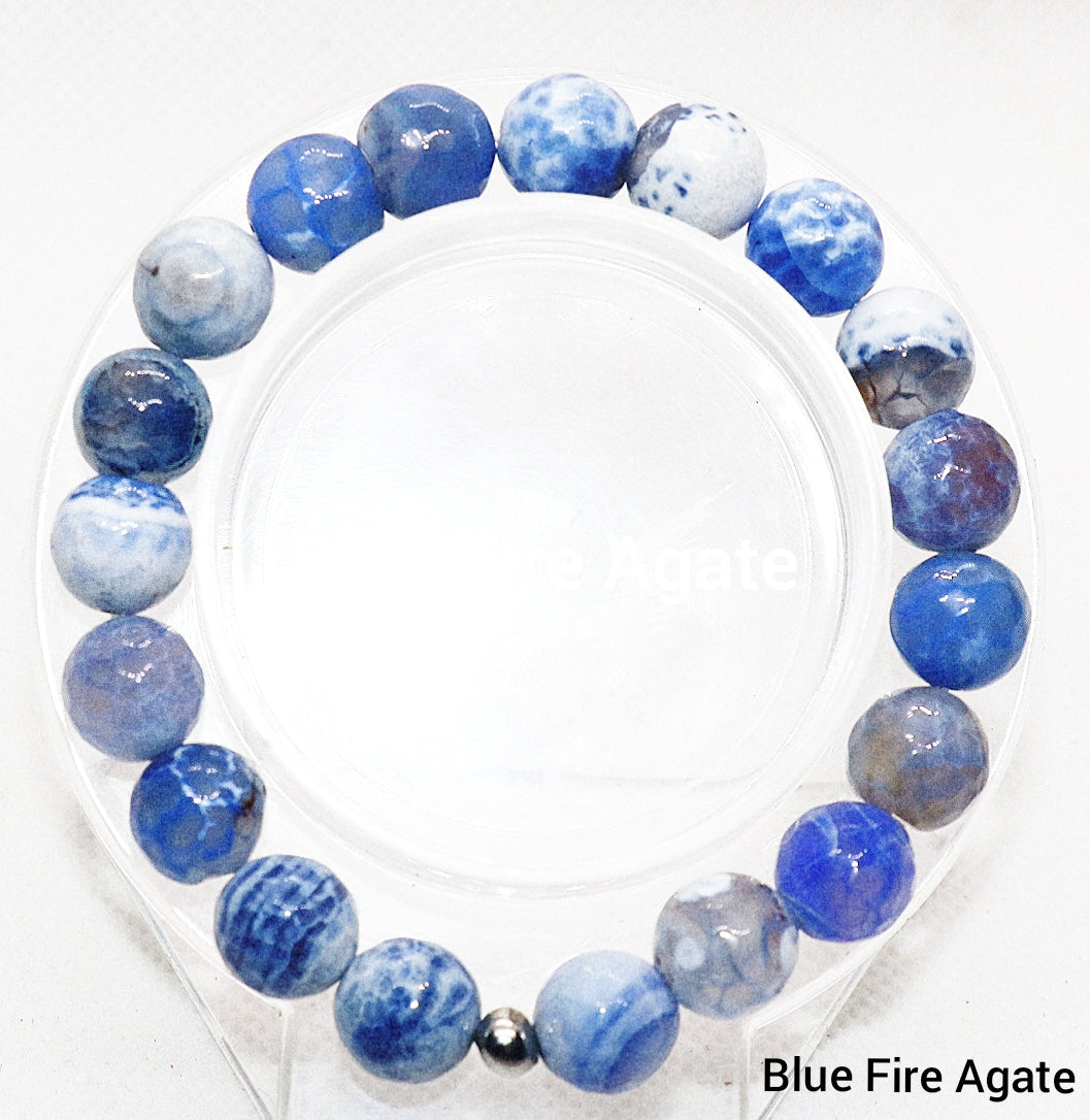 Pulsera de piedras preciosas de ágata de fuego azul