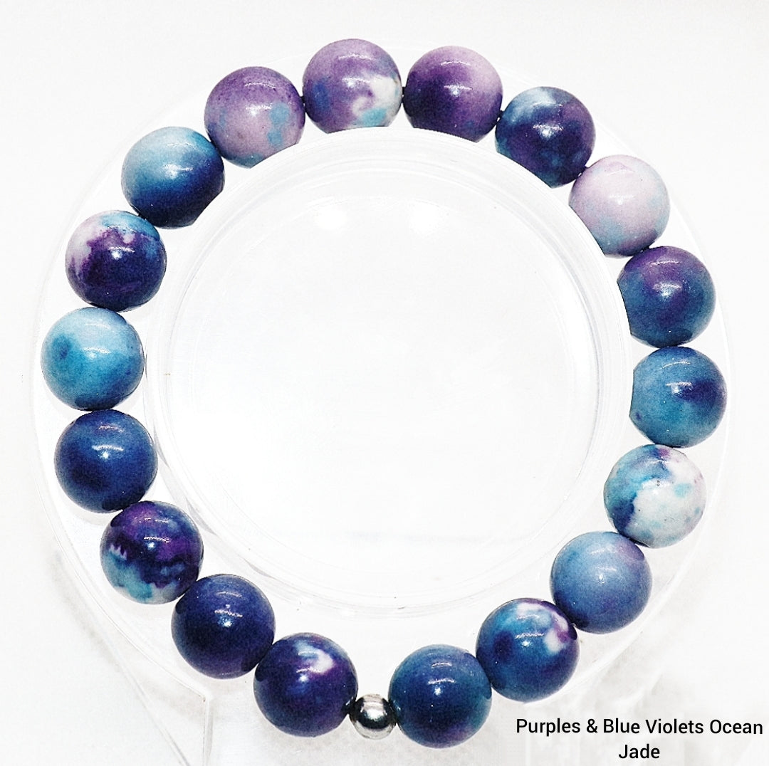 Purples & Blue Violets Ocean Jade Gemstone Bracelet