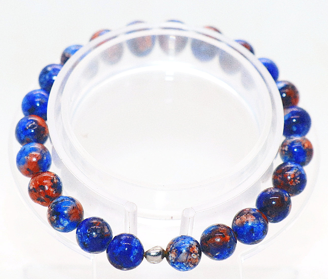 Pulsera de piedras preciosas de lapislázuli azul y naranja