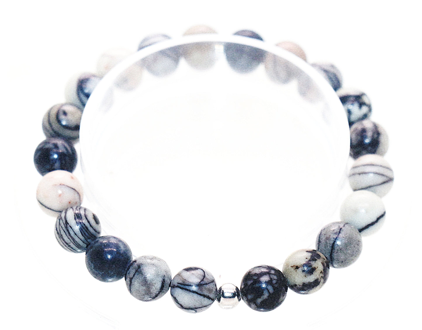 Pulsera de piedras preciosas de jaspe con red de piedra de seda negra