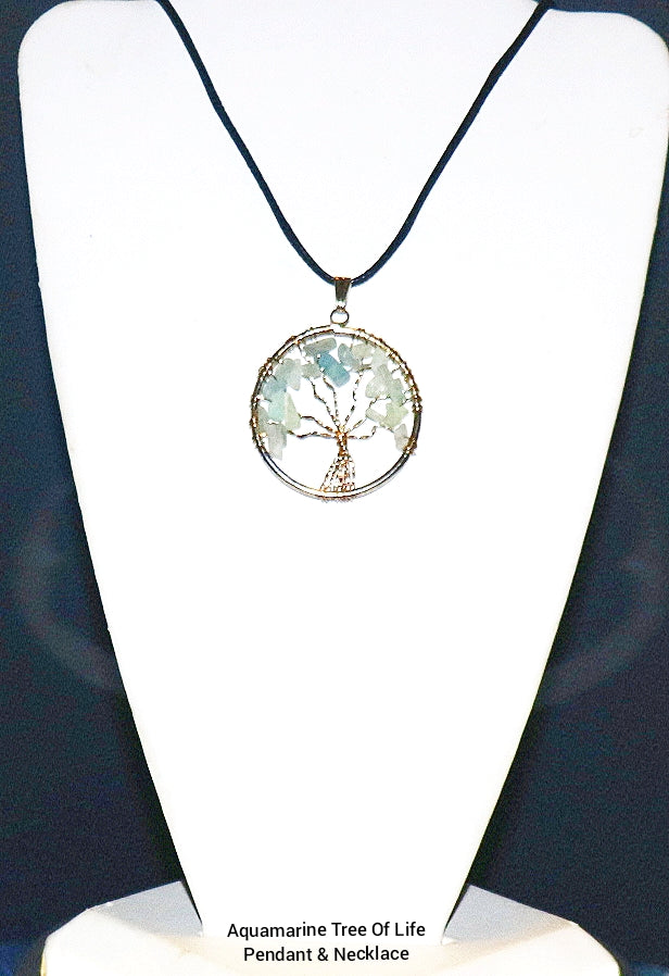 Colgante y collar con aguamarina del árbol de la vida