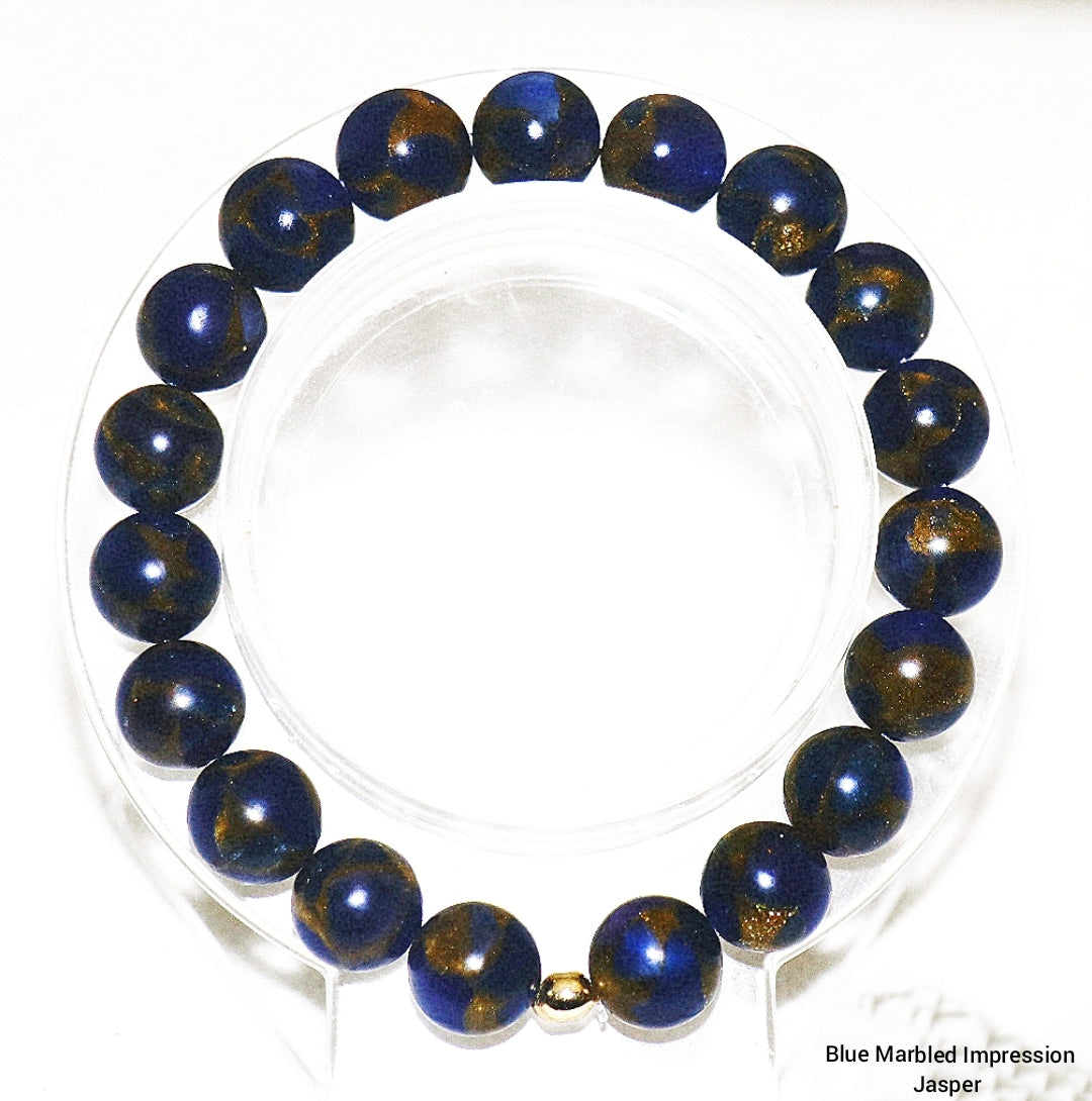Pulsera de piedras preciosas de jaspe con impresión de mármol azul