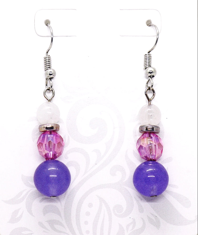 Pendientes con piedras preciosas de cuarzo morado y transparente