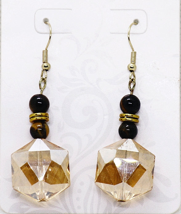 Pendientes con piedra preciosa de ojo de tigre amarillo