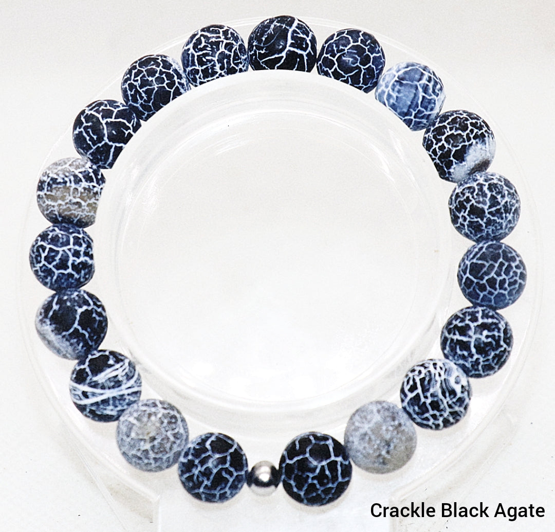 Pulsera de piedras preciosas de ágata negra agrietada