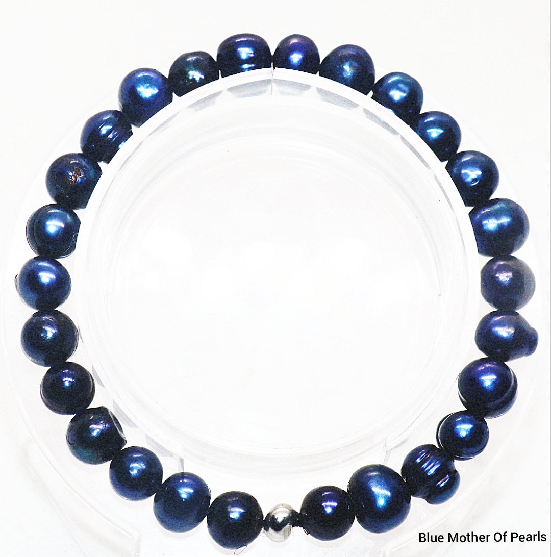 Pulsera de piedra preciosa de nácar azul