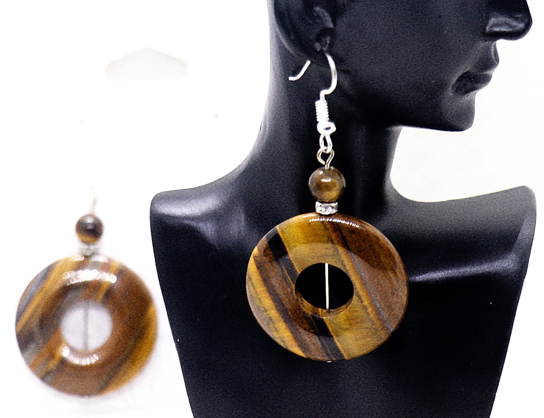 Tiger's Eye Gemstone Ear-Rings