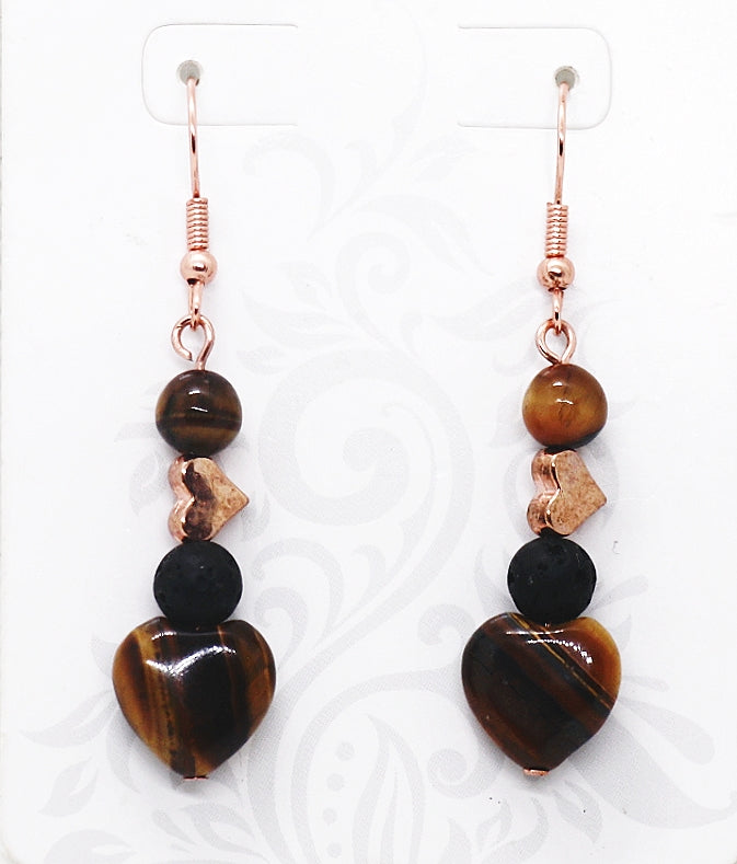 Pendientes con forma de corazón de piedra preciosa de ojo de tigre amarillo Cooper