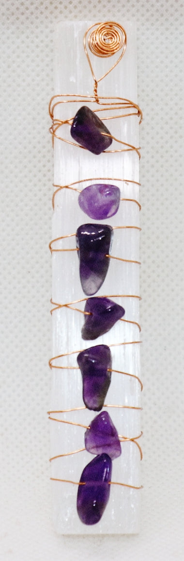 Varita de piedra preciosa de amatista morada selenita o varita de piedra preciosa de 7 chakras selenita