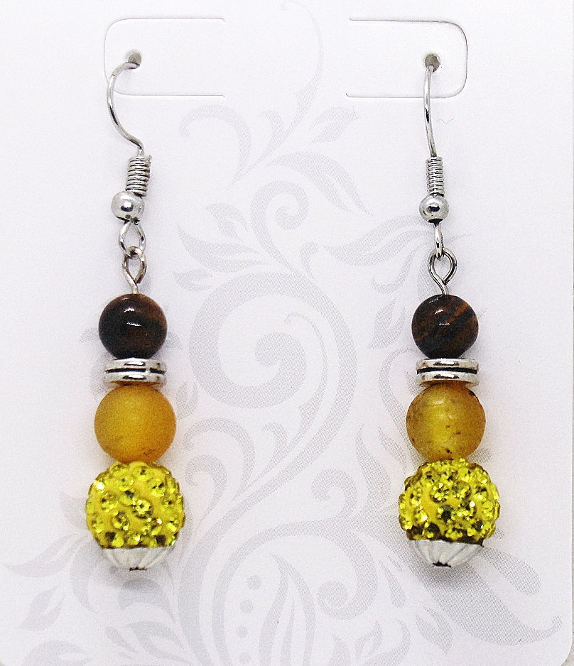 Pendientes con piedras preciosas de ojo de tigre amarillo y ágata amarilla craquelada