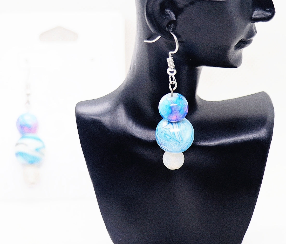 Pendientes con piedra preciosa de ágata blanca craquelada