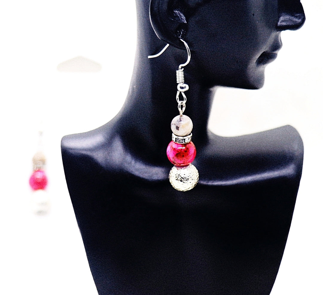 Pendientes con piedras preciosas de jaspe zafiro rosa