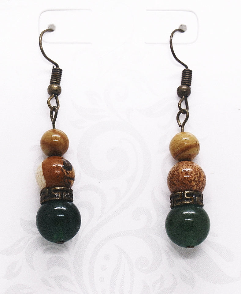 Pendientes con piedras preciosas de jaspe y cuarzo verde
