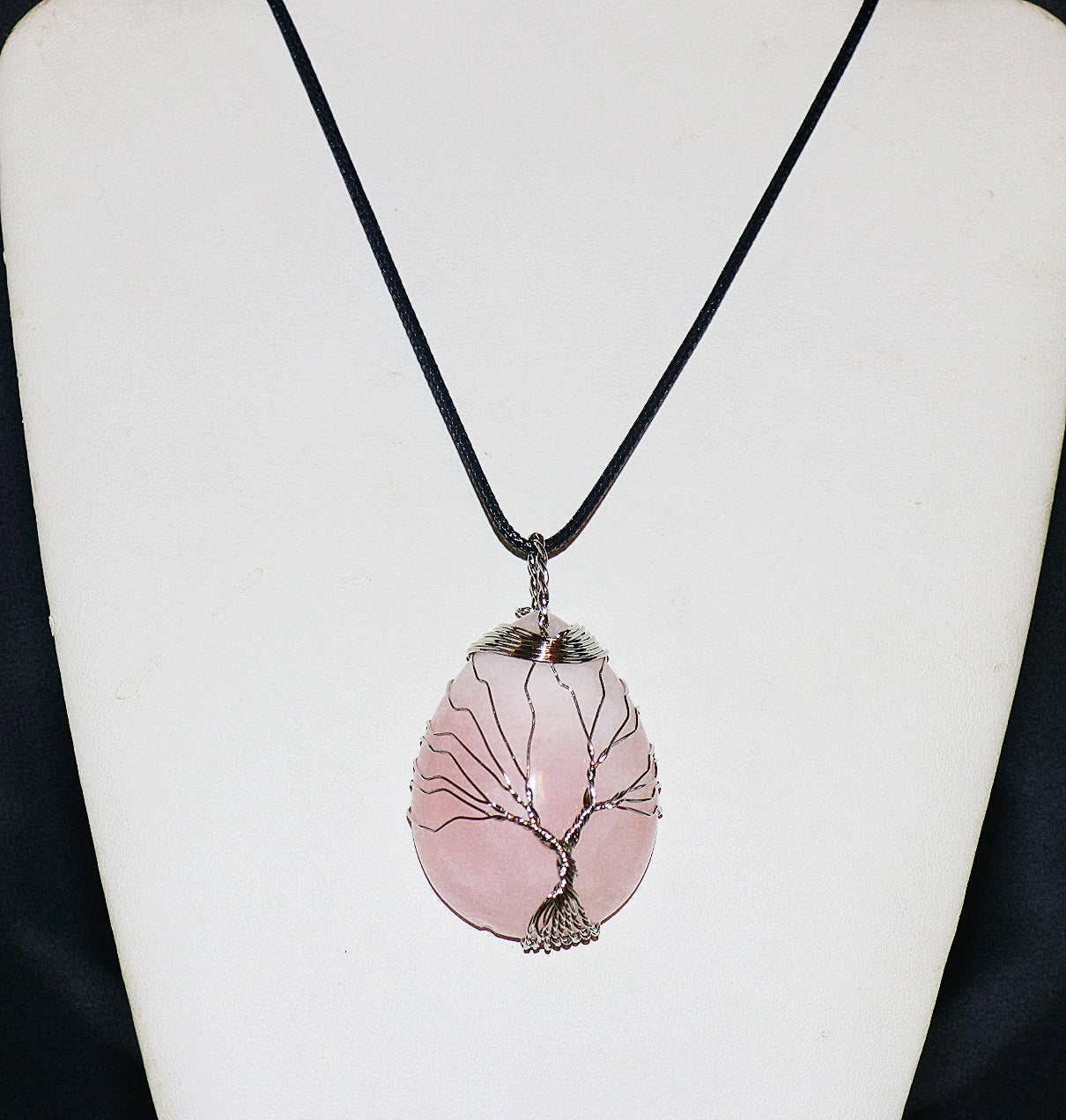 Colgante de cuarzo rosa del árbol de la vida