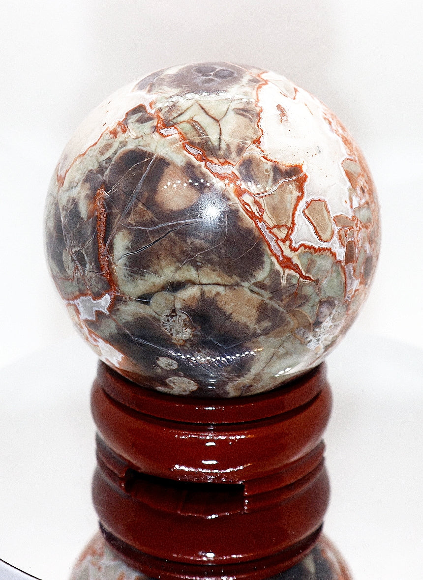 Esfera y soporte de piedra preciosa de ágata de dinero poco común