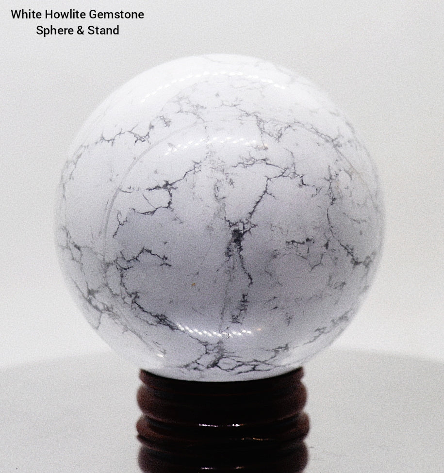65mm White Howlite Gemstone Sphere & Stand