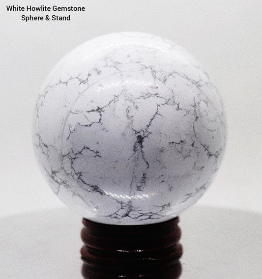 65mm White Howlite Gemstone Sphere & Stand