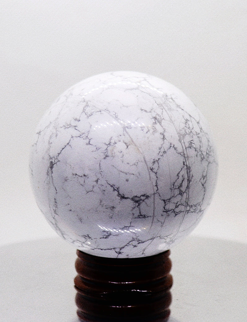 65mm White Howlite Gemstone Sphere & Stand