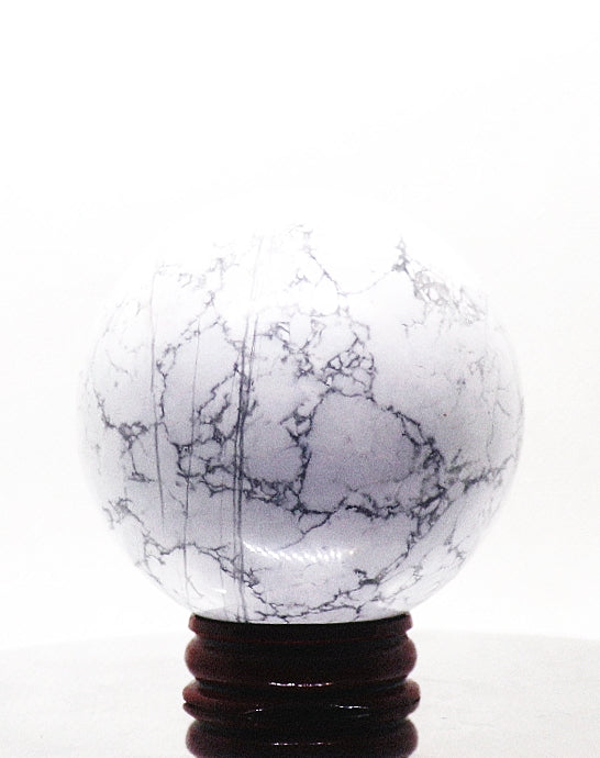 65mm White Howlite Gemstone Sphere & Stand