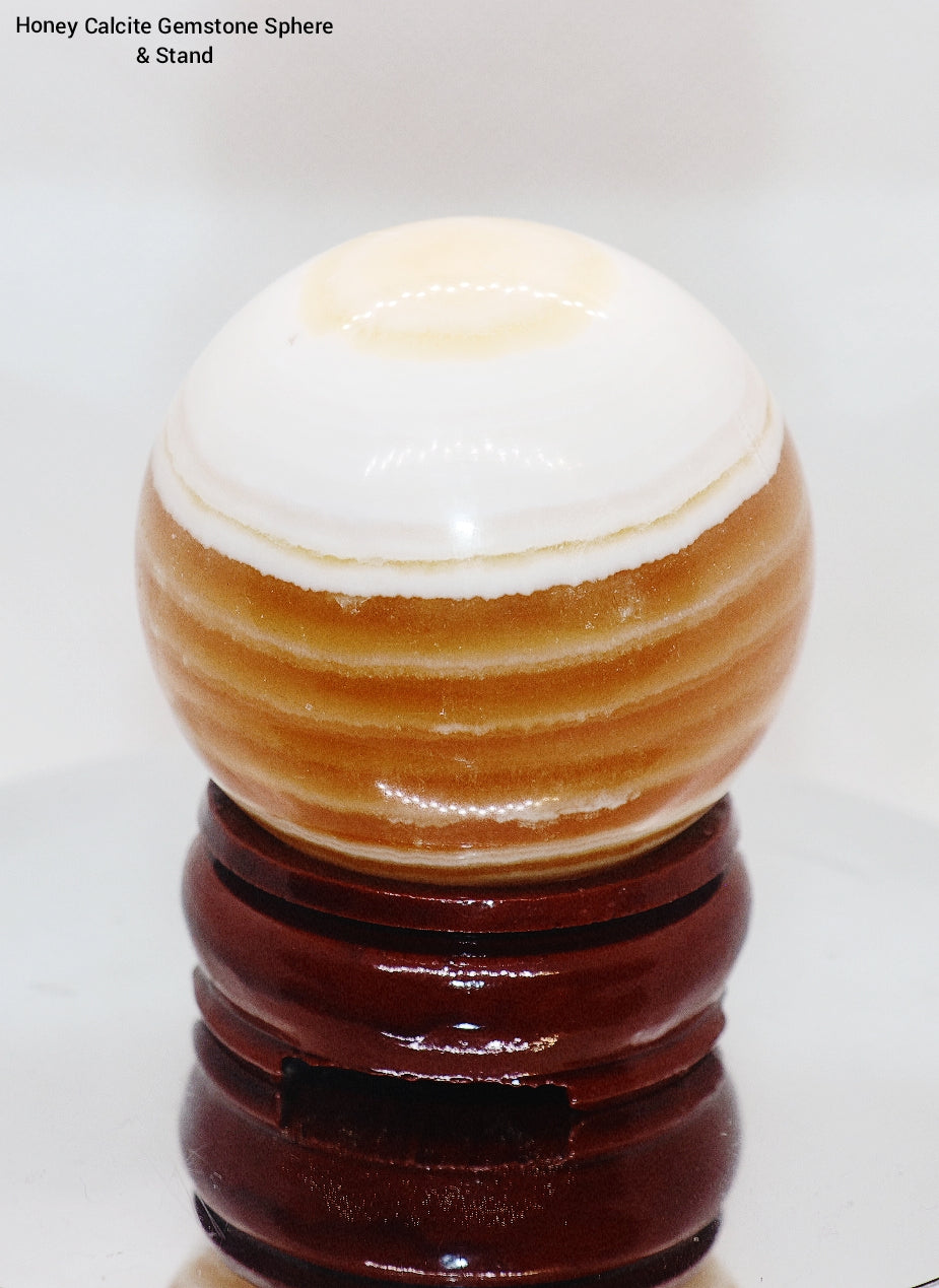 63mm Honey Calcite Gemstone Sphere & Stand