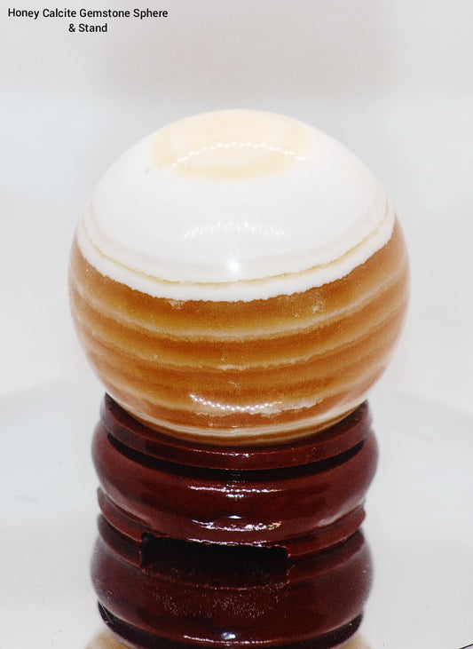 63mm Honey Calcite Gemstone Sphere & Stand