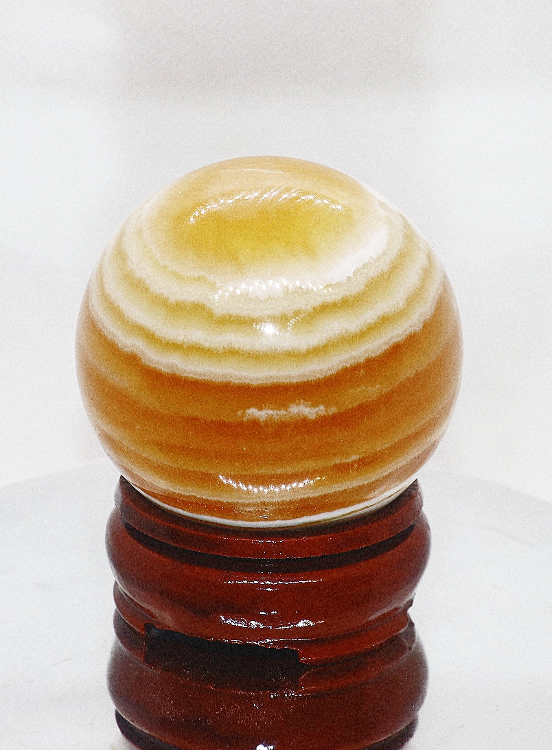 63mm Honey Calcite Gemstone Sphere & Stand
