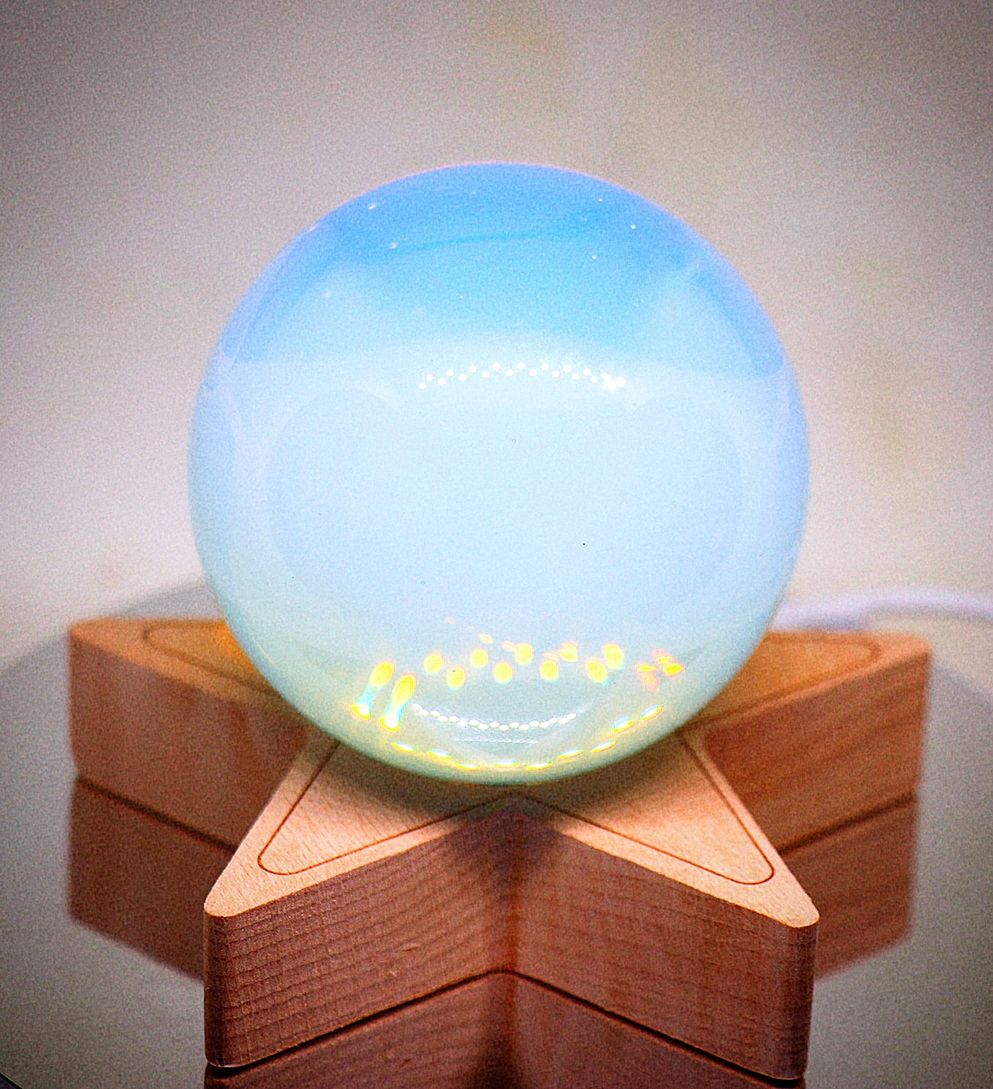 60 - 70mm Opalite Sphere & Light Control Wooden Star Stand