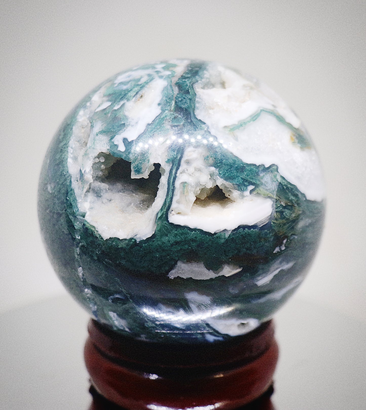 70 - 80mm 75mm Green Moss Agate Gemstone Sphere & Stand