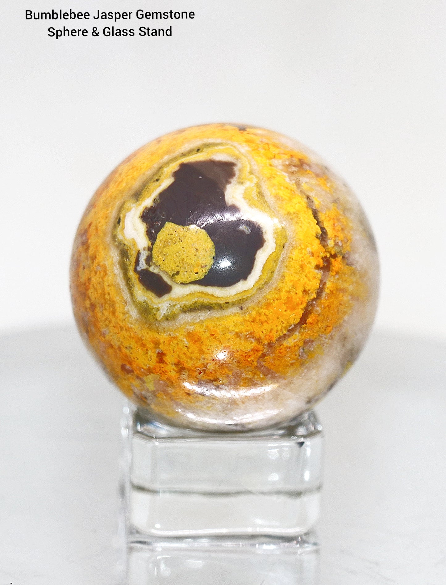 Esfera de piedra preciosa de jaspe abejorro de 35 a 45 mm y soporte para esfera de vidrio