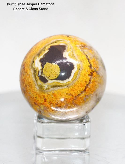 35-45 Bumblebee Jasper Gemstone Sphere & clear Square Sphere Stand