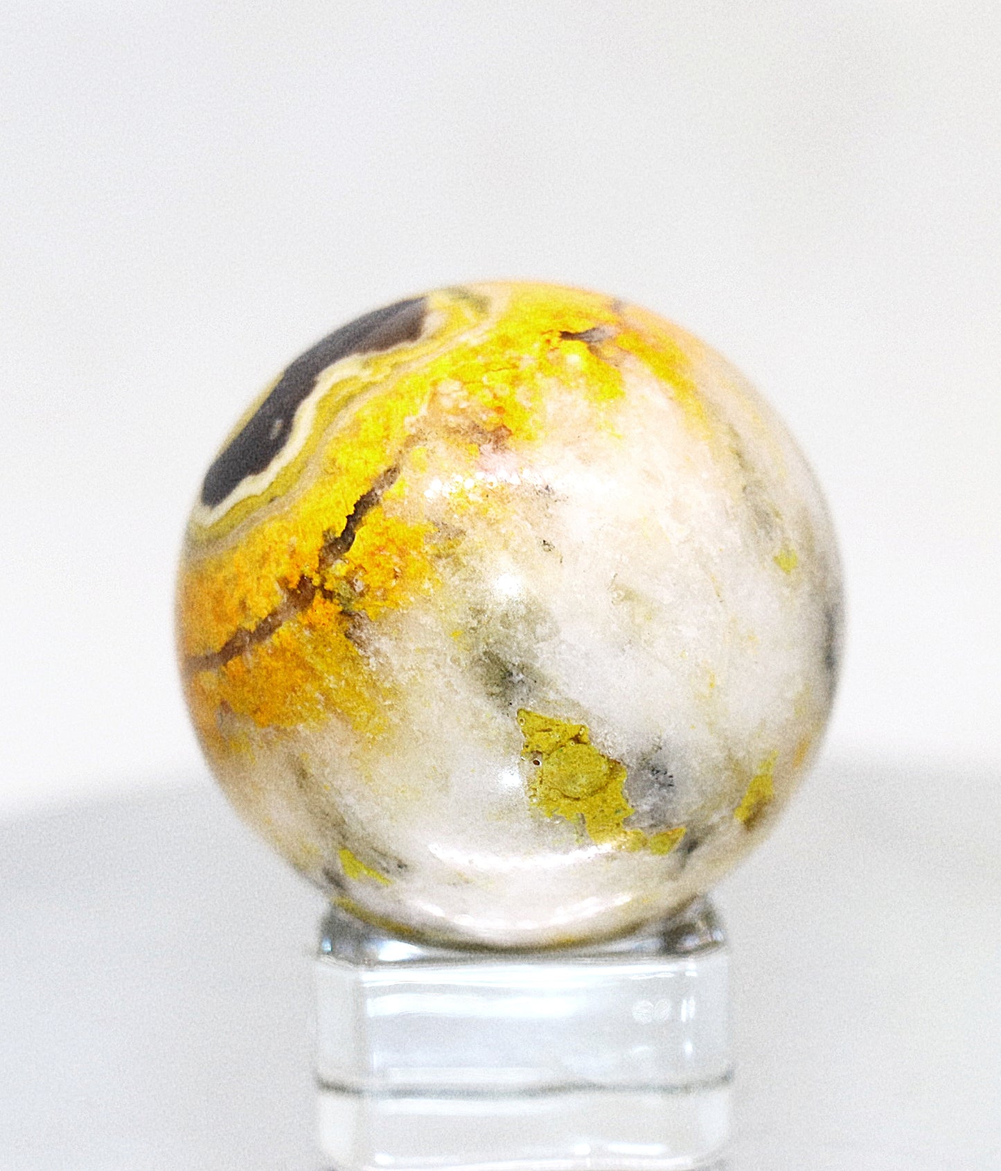 Esfera de piedra preciosa de jaspe abejorro de 35 a 45 mm y soporte para esfera de vidrio