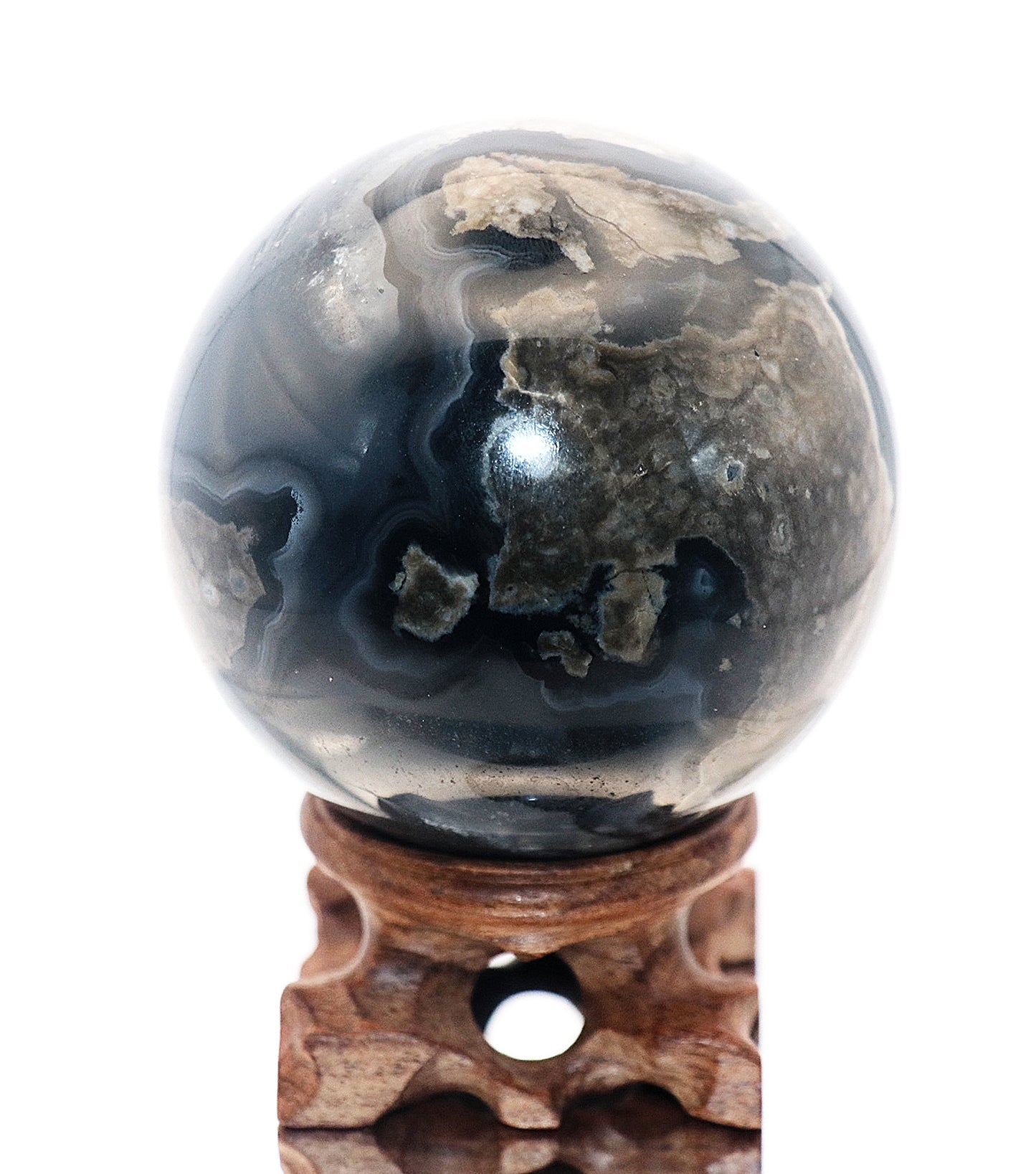 65mm Volcanic Agate With UV Light Reaction Gemstone Sphere