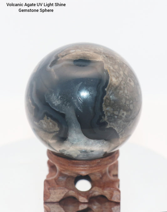 65mm Volcanic Agate With UV Light Reaction Gemstone Sphere