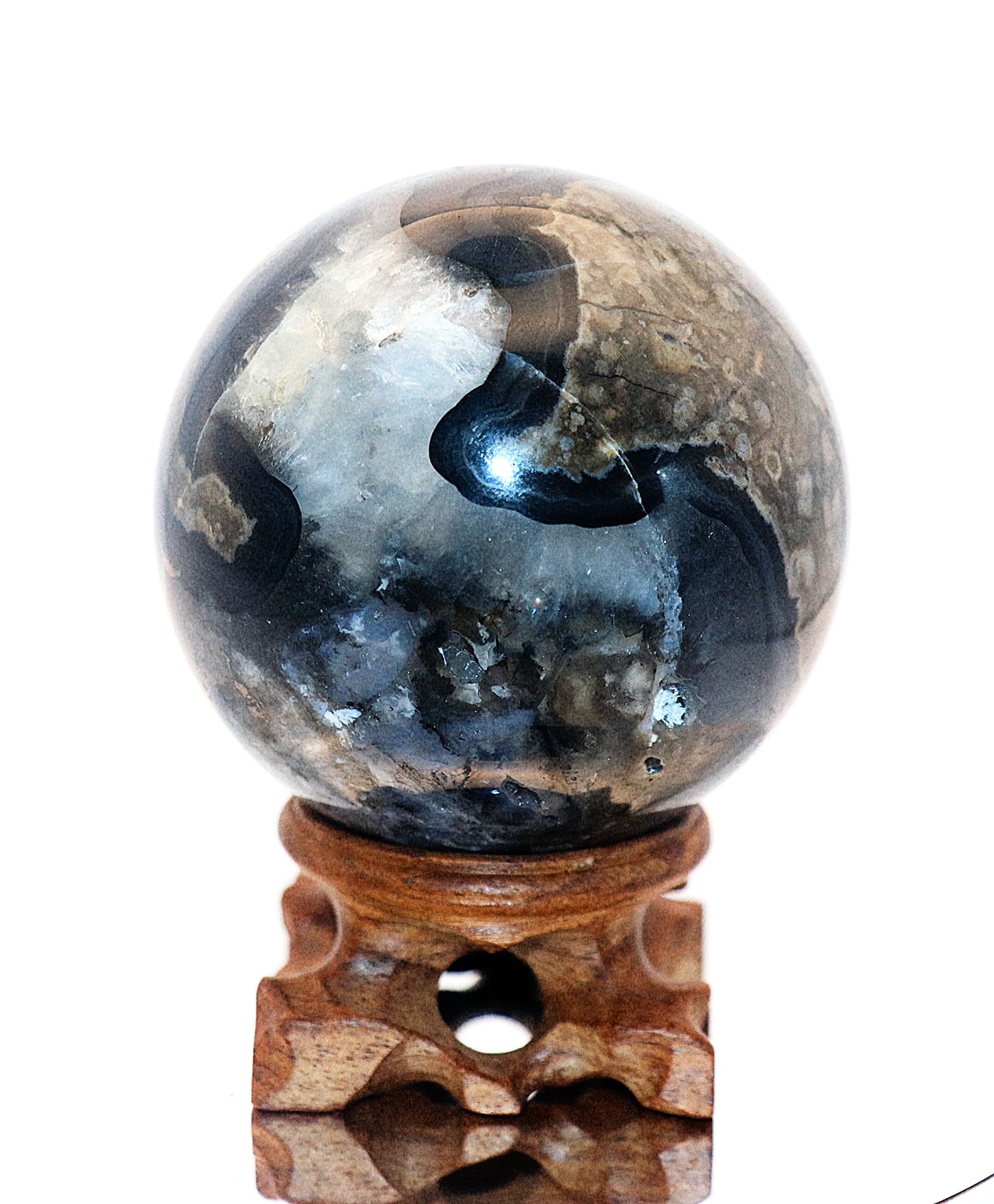 65mm Volcanic Agate With UV Light Reaction Gemstone Sphere