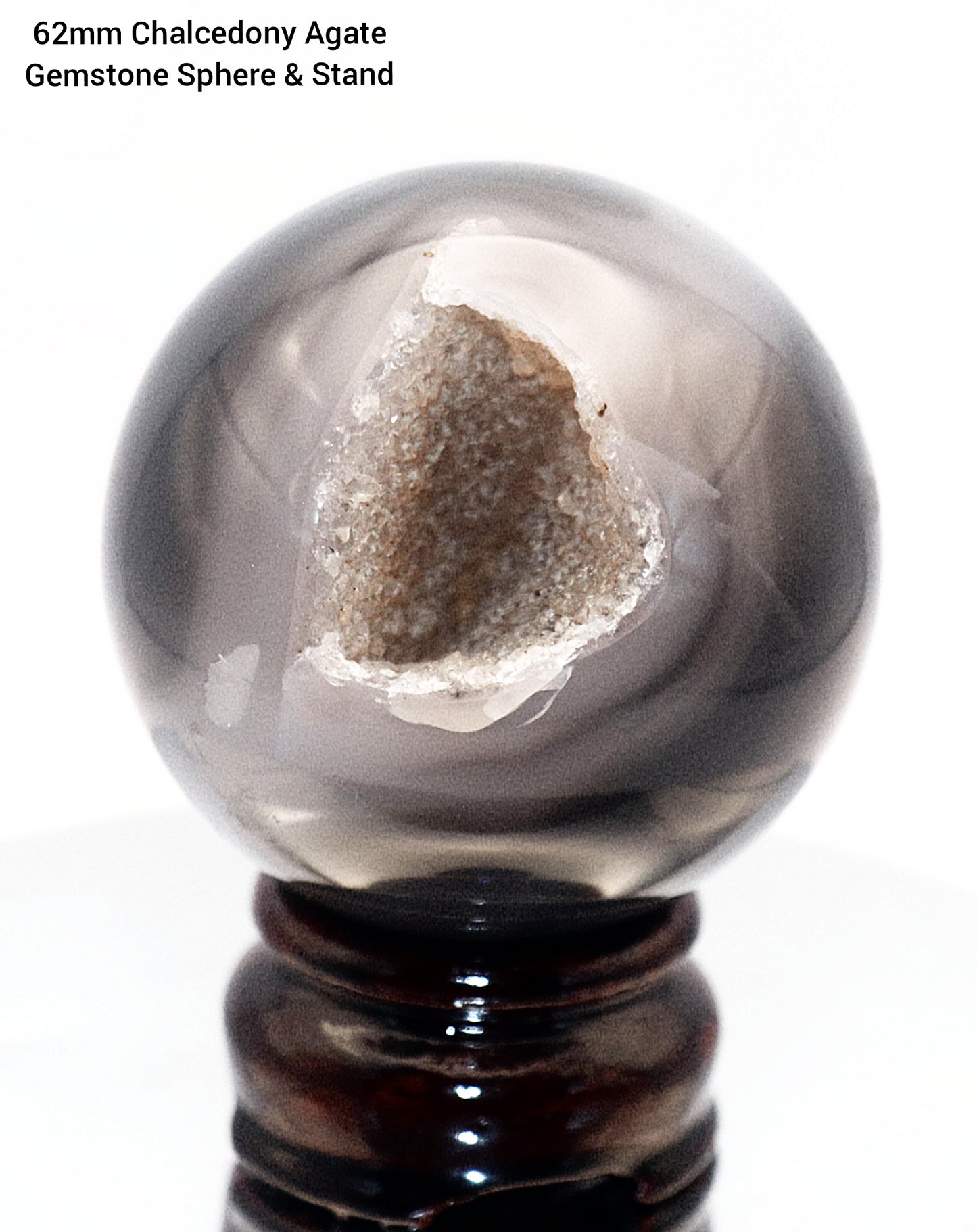 62mm Chalcedony Agate Gemstone Sphere & Stand & Chalcedony Agate Gemstone Specimen