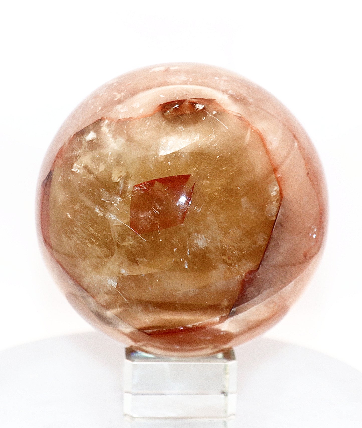70 - 80mm 90mm Fire Quartz and Golden Healer Gemstone Sphere & Glass Square Sphere Stand