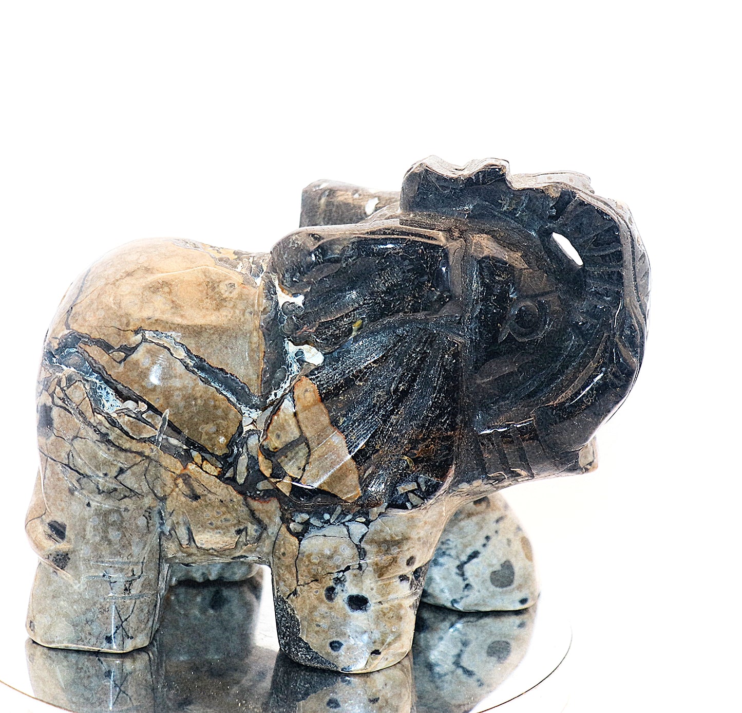 Rare Volcanic Agate UV Light Reaction Gemstone Druzy Carved Elephant