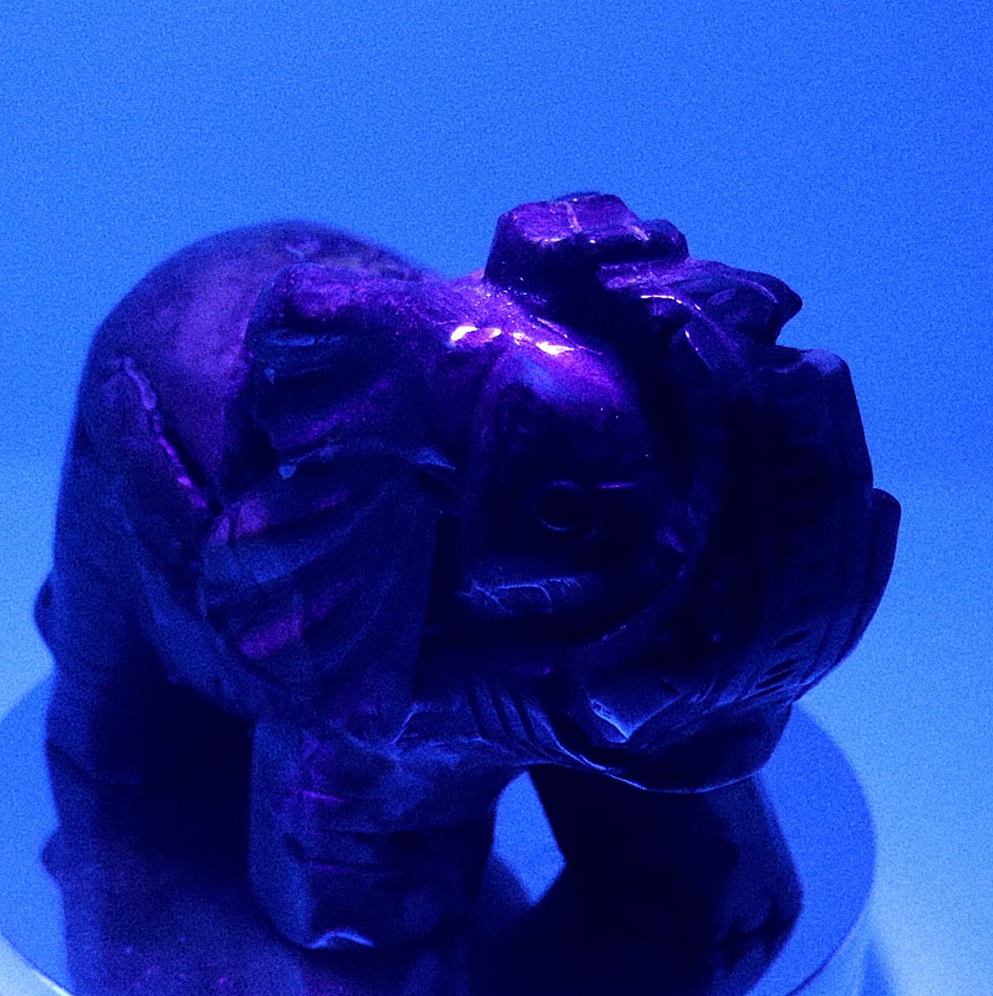 Rare Volcanic Agate UV Light Reaction Gemstone Druzy Carved Elephant