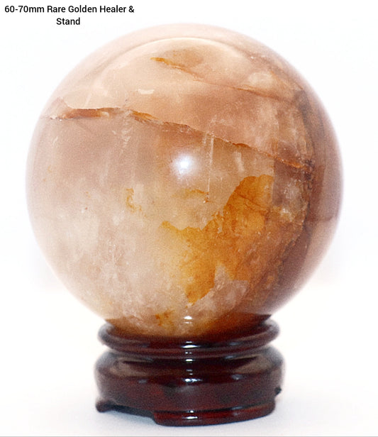70 - 80mm 73mm - 87mm Rare Golden Healer Gemstone Sphere & Stand