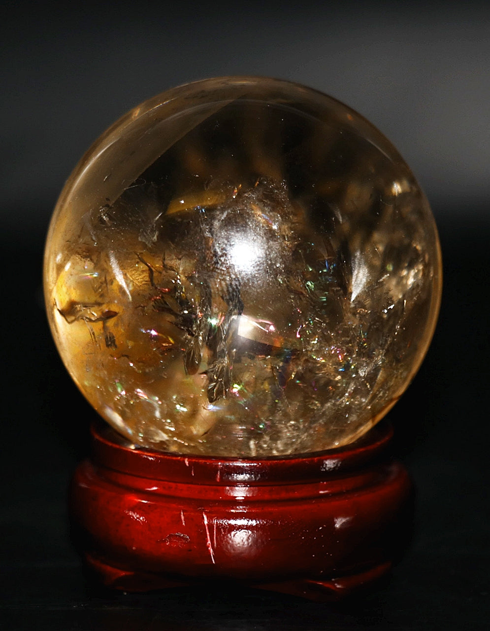 Smokey Quartz Gemstone Sphere & Circular Wooden Sphere Stand
