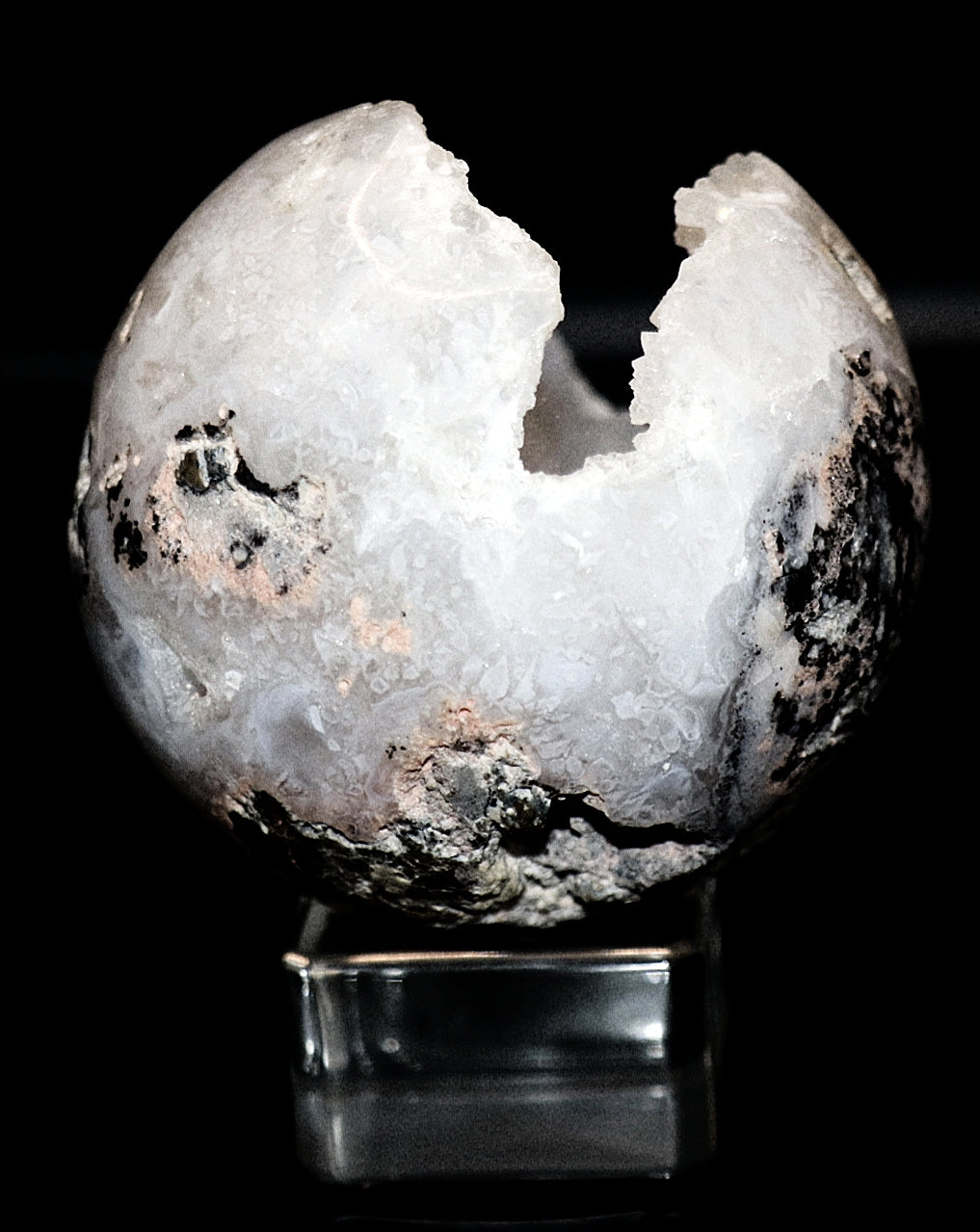 Rare White Jade Specimen Sphere & Square Clear Stand